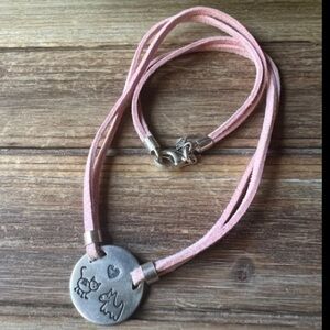 Silpada Pink Leather Cord Necklace with Silver Pendant with Cat and Dog